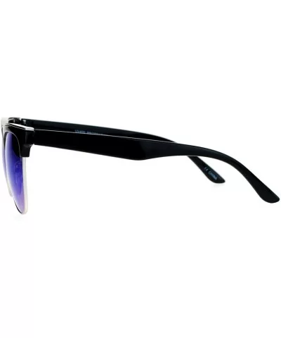 Mirrored Mirror Lens Retro Half Horn Rim Cat Eye Sunglasses - Black Blue - CF12FV98X6J $12.58 Cat Eye