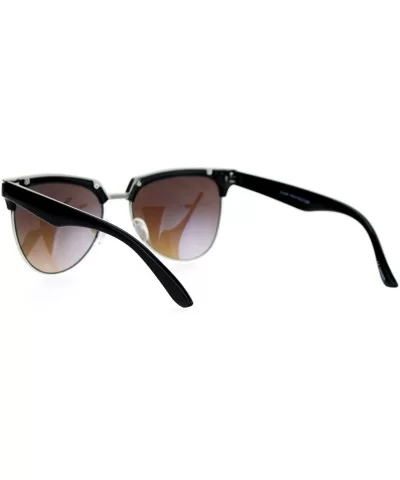 Mirrored Mirror Lens Retro Half Horn Rim Cat Eye Sunglasses - Black Blue - CF12FV98X6J $12.58 Cat Eye