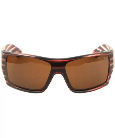 Polarized Rectangular Curved One Piece Shield Lens Sunglasses - Brown Striped Red - CZ190UAL6MK $27.87 Shield