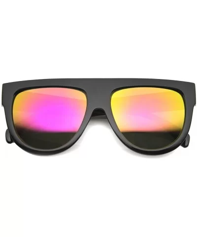 Bold Oversized Flat Top Round Teardrop Colored Mirror Lens Frame Sunglasses 58mm - Black / Pink - C9126OMSTR5 $14.35 Wayfarer