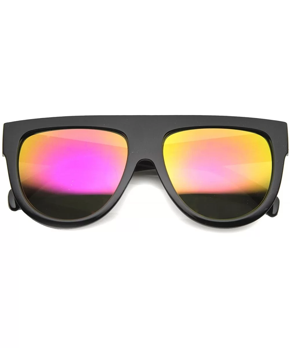 Bold Oversized Flat Top Round Teardrop Colored Mirror Lens Frame Sunglasses 58mm - Black / Pink - C9126OMSTR5 $14.35 Wayfarer