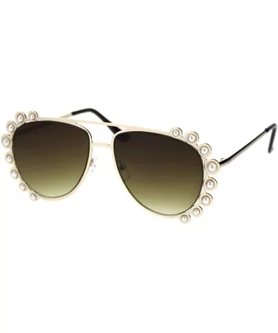 Pearl Studded Aviator Sunglasses Womens Fashion Shades UV 400 - Gold (Brown) - CX18TQ06EE9 $15.18 Aviator