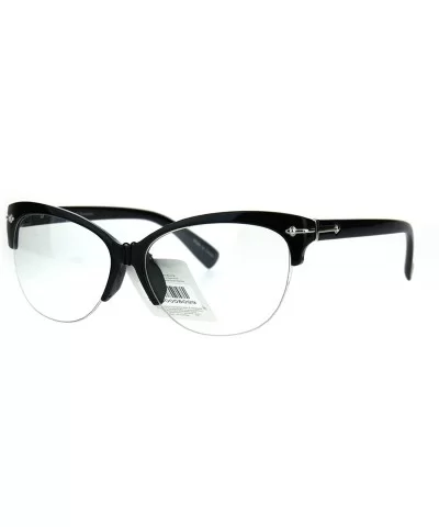 Fashion Half Rim Womens Cat Eye Clear Lens Horned Glasses - Black Silver - CO182GWTK3G $13.95 Cat Eye
