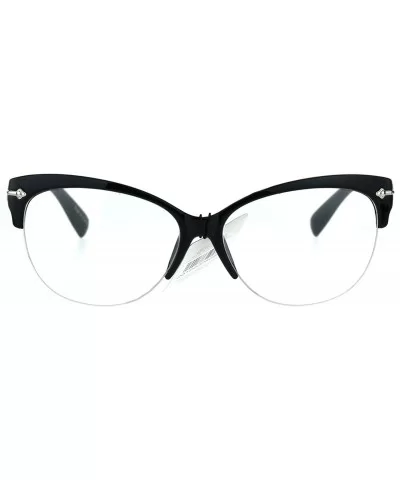 Fashion Half Rim Womens Cat Eye Clear Lens Horned Glasses - Black Silver - CO182GWTK3G $13.95 Cat Eye