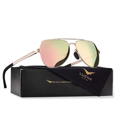 Mens Aviator Sunglasses Polarized Women UV 400 Protection - 04-pink / Mirror（larger Size） - CN198UH7KC7 $23.57 Round