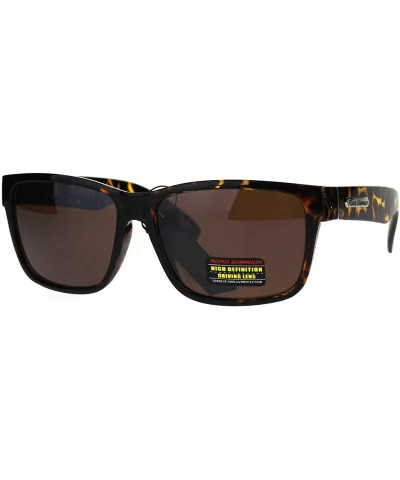 Mens HD Lens Rectangular Horn Rim Plastic Sport Sunglasses - Brown Tortoise - CH18729D922 $13.67 Sport