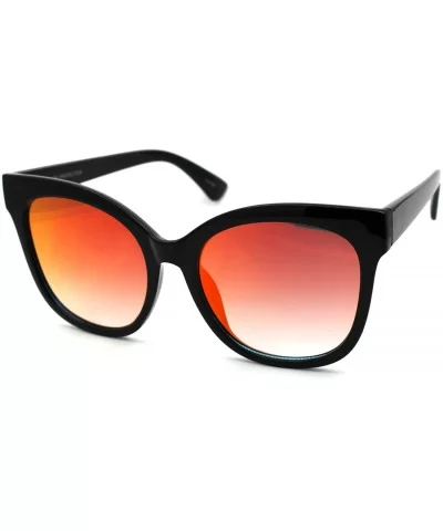 Mirrored Mirror Flat Lens Oversize Horn Rim Horned Sunglasses - Black Red - CX12HVJZLCV $14.19 Wayfarer
