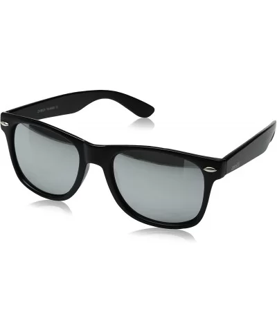 8025 Retro Matte Black Horned Rim Flash Colored Lens Sunglasses- Black Mirror- 50mm - CB11EEVJU0J $12.92 Semi-rimless