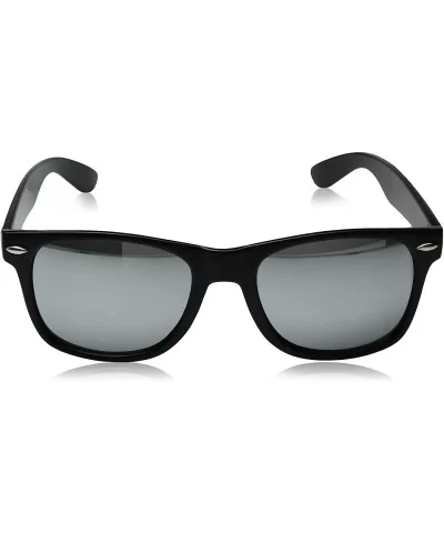 8025 Retro Matte Black Horned Rim Flash Colored Lens Sunglasses- Black Mirror- 50mm - CB11EEVJU0J $12.92 Semi-rimless