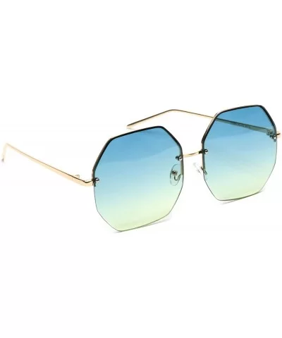 Oversized Octagon Sunglasses Women's Rimless Geometric Flat Colored Lens - Blue & Yellow - CD18EWXRGUW $14.08 Oversized