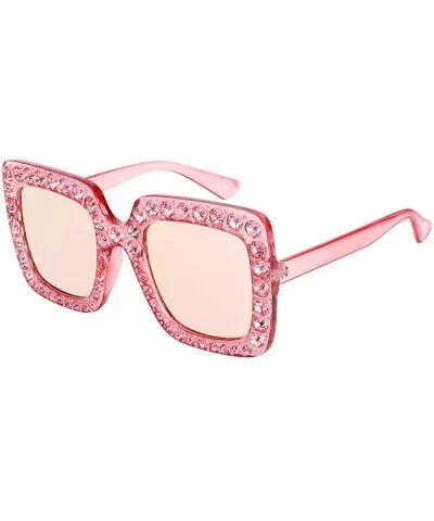 ROYAL GIRL Elton Square Rhinestone Sunglasses Oversized Diamond Bling Bling Glasses - Pink Mirrored Lens - CC188G9ZCI2 $18.41...