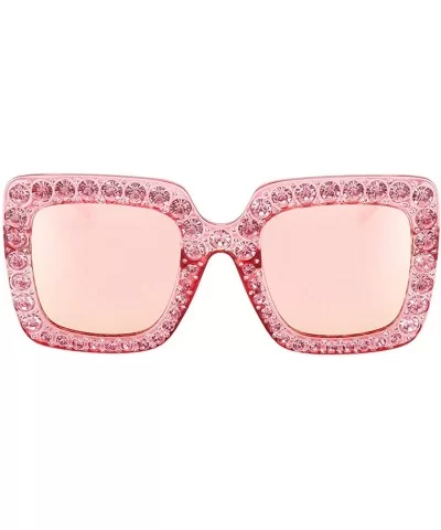 ROYAL GIRL Elton Square Rhinestone Sunglasses Oversized Diamond Bling Bling Glasses - Pink Mirrored Lens - CC188G9ZCI2 $18.41...