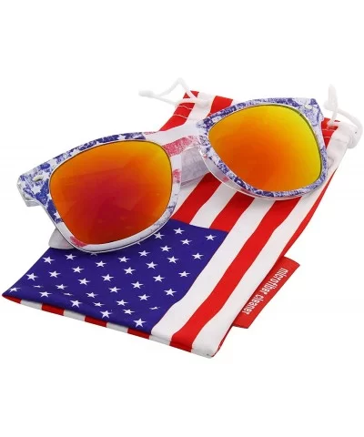 Limited Edition"Arctic Denim" American Flag Mirror Sunglasses - Red - C611VP712MJ $11.83 Oversized