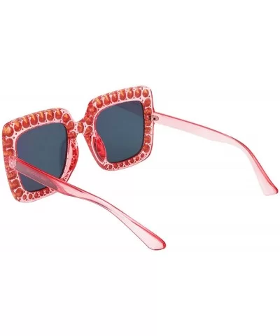 ROYAL GIRL Elton Square Rhinestone Sunglasses Oversized Diamond Bling Bling Glasses - Pink Mirrored Lens - CC188G9ZCI2 $18.41...