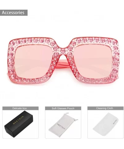 ROYAL GIRL Elton Square Rhinestone Sunglasses Oversized Diamond Bling Bling Glasses - Pink Mirrored Lens - CC188G9ZCI2 $18.41...