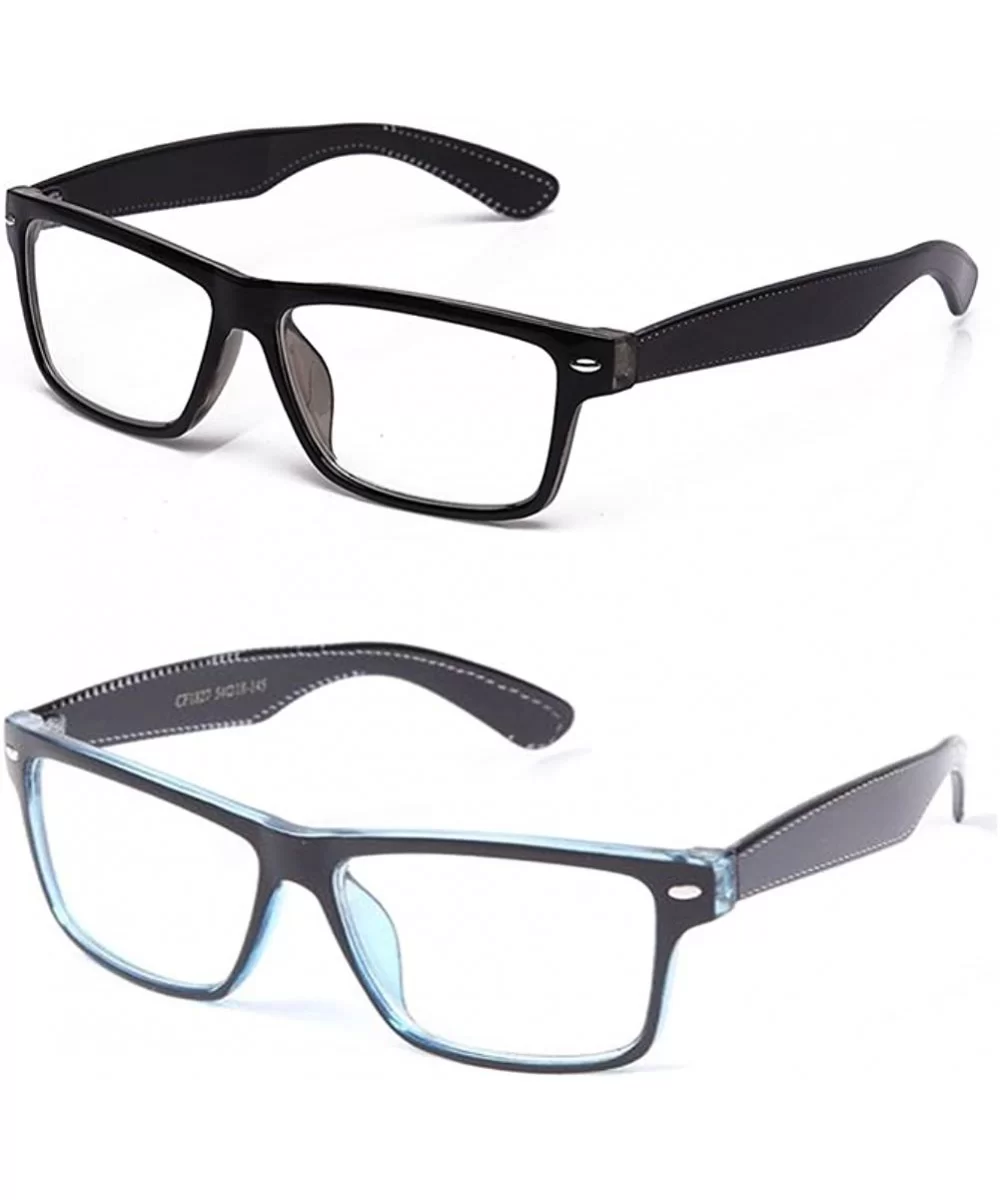 Unisex Clear Frames Squared Design Comfortable Stylish for Women and Men Thick Frame - 2 Pack Black & Blue - CS12MAI001Y $17....