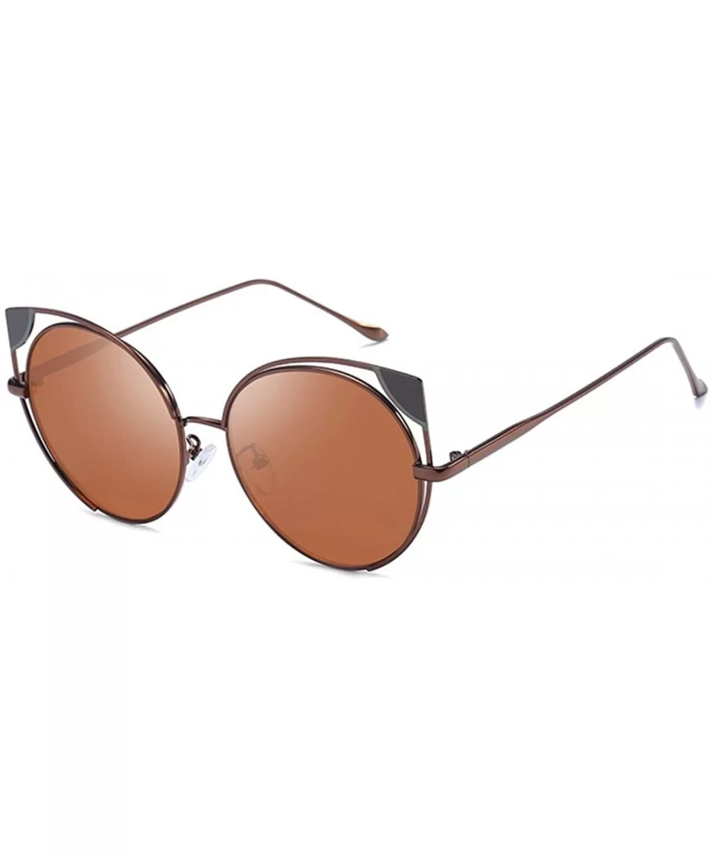 Fashion Cat Eye Metal Frame Round Candy Color Lenses Sunglasses UV400 - A1brown - C118NDRHM2X $13.91 Oval