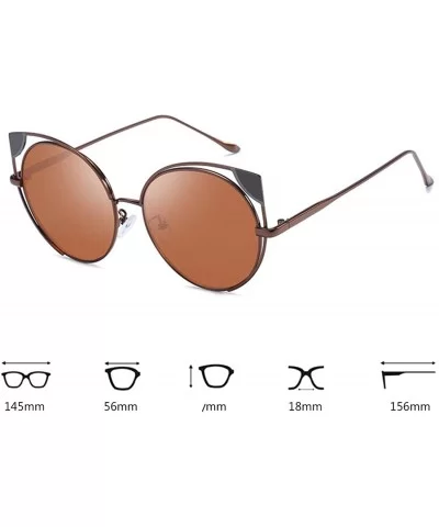 Fashion Cat Eye Metal Frame Round Candy Color Lenses Sunglasses UV400 - A1brown - C118NDRHM2X $13.91 Oval