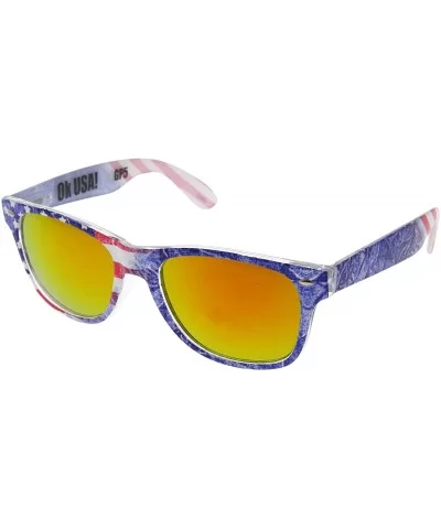 Limited Edition"Arctic Denim" American Flag Mirror Sunglasses - Red - C611VP712MJ $11.83 Oversized