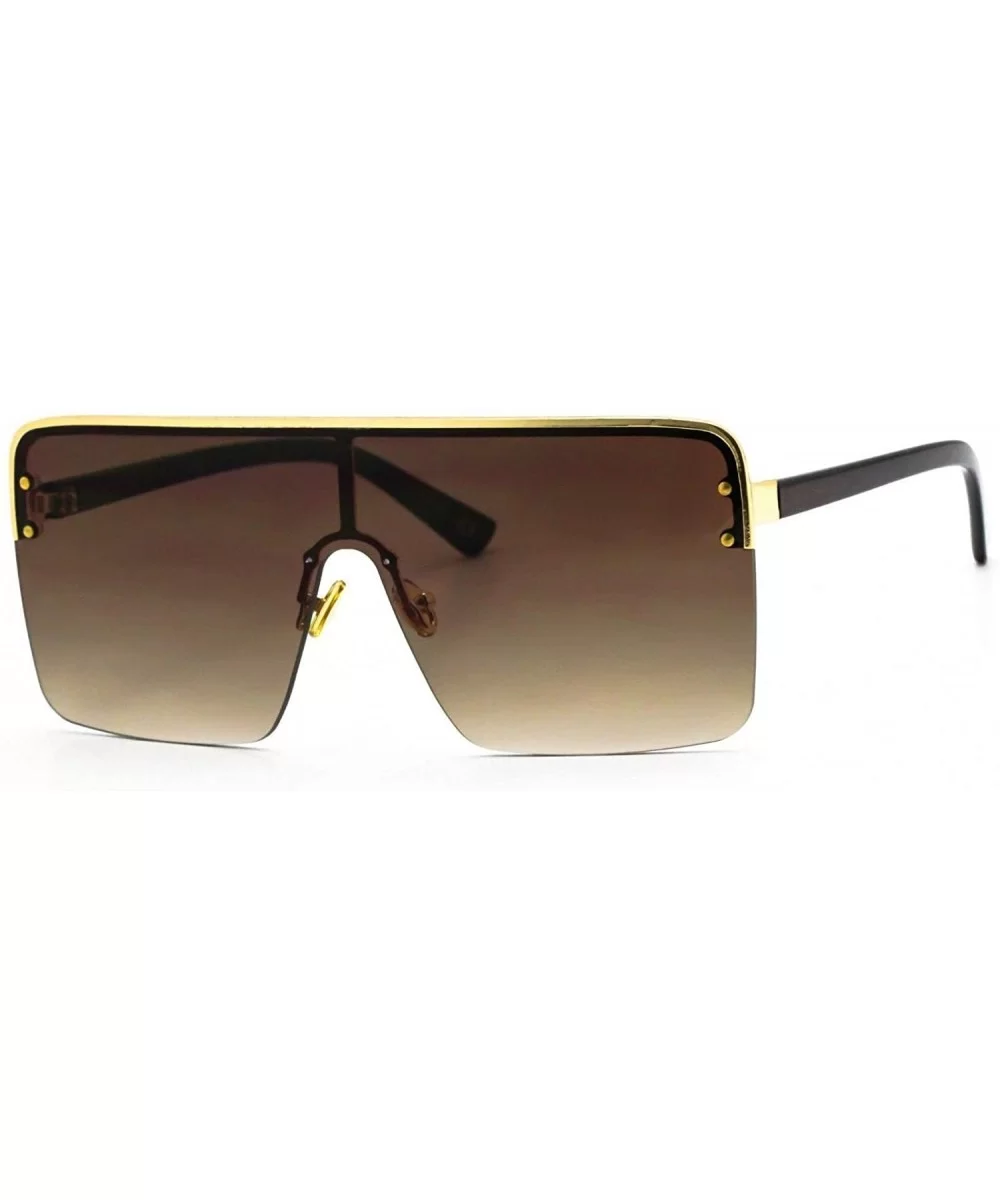 Oversized Flat Top Square VINTAGE RETRO SHIELD VISOR Style Aviator SUNGLASSES - Brown - C818HY38AT6 $14.10 Square