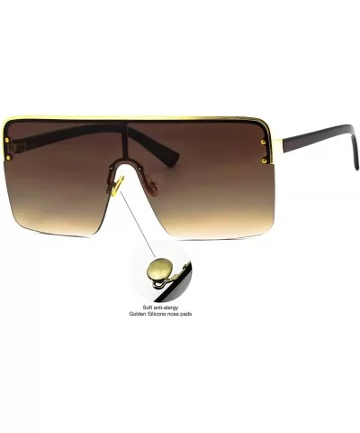 Oversized Flat Top Square VINTAGE RETRO SHIELD VISOR Style Aviator SUNGLASSES - Brown - C818HY38AT6 $14.10 Square