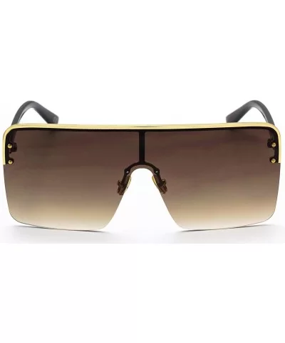 Oversized Flat Top Square VINTAGE RETRO SHIELD VISOR Style Aviator SUNGLASSES - Brown - C818HY38AT6 $14.10 Square