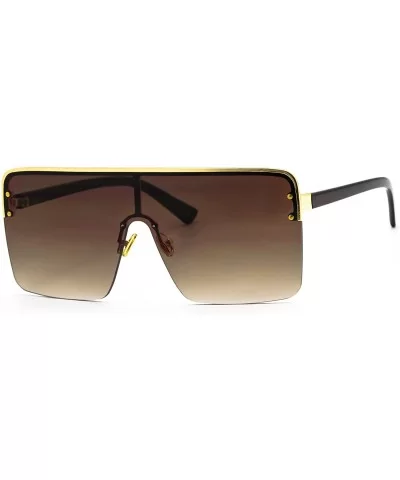 Oversized Flat Top Square VINTAGE RETRO SHIELD VISOR Style Aviator SUNGLASSES - Brown - C818HY38AT6 $14.10 Square