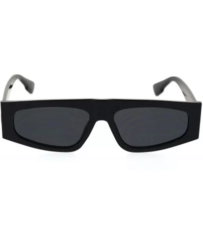 Flat Top Narrow Rectangular Hippie Pimp Retro Sunglasses - Black Solid Black - CW18RA5KKZX $12.38 Rectangular