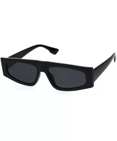 Flat Top Narrow Rectangular Hippie Pimp Retro Sunglasses - Black Solid Black - CW18RA5KKZX $12.38 Rectangular