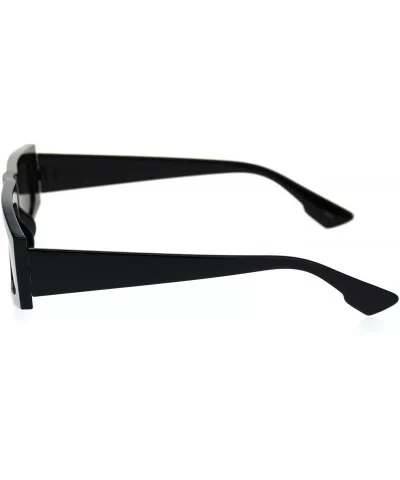 Flat Top Narrow Rectangular Hippie Pimp Retro Sunglasses - Black Solid Black - CW18RA5KKZX $12.38 Rectangular