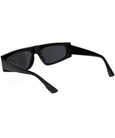 Flat Top Narrow Rectangular Hippie Pimp Retro Sunglasses - Black Solid Black - CW18RA5KKZX $12.38 Rectangular