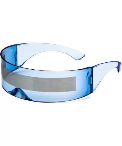 Futuristic Wrap Around Monoblock Cyclops Shield Sunglasses - Blue / Silver Stripe - CT11HWM8IY1 $11.53 Aviator