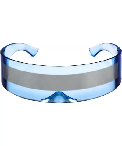 Futuristic Wrap Around Monoblock Cyclops Shield Sunglasses - Blue / Silver Stripe - CT11HWM8IY1 $11.53 Aviator