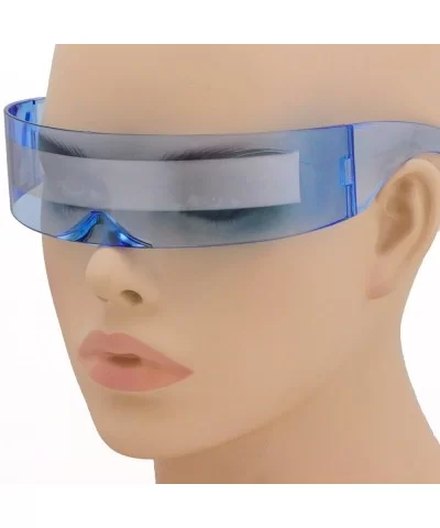 Futuristic Wrap Around Monoblock Cyclops Shield Sunglasses - Blue / Silver Stripe - CT11HWM8IY1 $11.53 Aviator