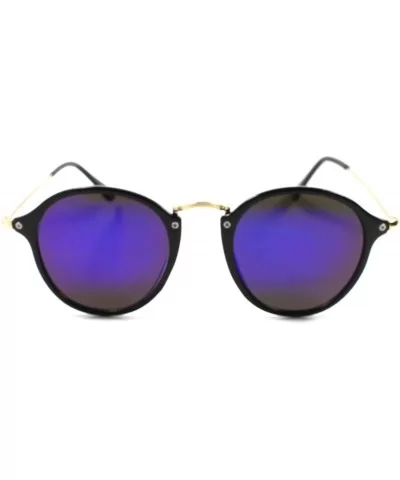 Mirror Lens Mens Womens Hip Classic Vintage Retro Circle Round Sunglasses - Black & Gold - C41892GHXA5 $18.13 Round