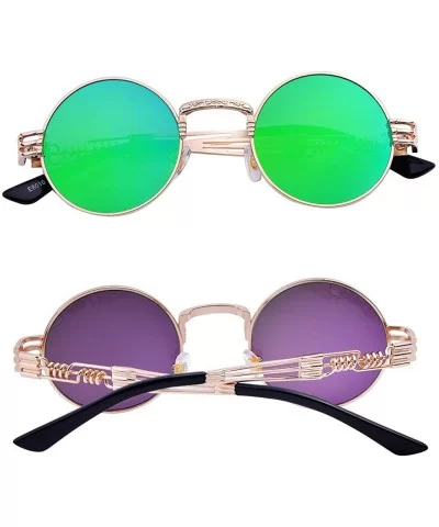 Steampunk John Lennon Sunglasses Gothic Vintage Retro Round for Men Women - Gold Frame/Green Lens - C2189CYH0GO $21.97 Round