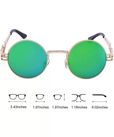 Steampunk John Lennon Sunglasses Gothic Vintage Retro Round for Men Women - Gold Frame/Green Lens - C2189CYH0GO $21.97 Round