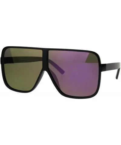 Thin Plastic Color Mirror Large Racer Mob Sunglasses - Black Purple - CX186C28AY5 $17.80 Oversized