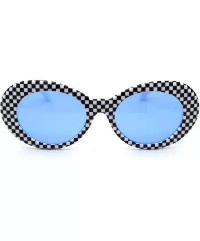 Womens Checker Pattern Mod Oval Thick Plastic Sunglasses - White Blue - CV18YEEID47 $17.55 Oval