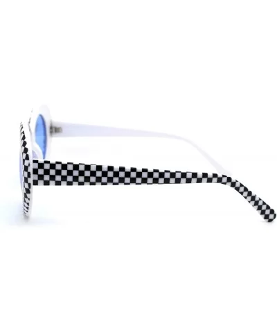 Womens Checker Pattern Mod Oval Thick Plastic Sunglasses - White Blue - CV18YEEID47 $17.55 Oval