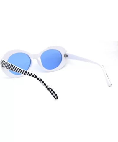 Womens Checker Pattern Mod Oval Thick Plastic Sunglasses - White Blue - CV18YEEID47 $17.55 Oval