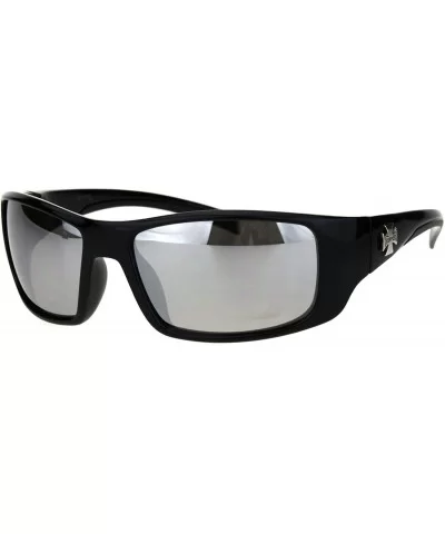 90s Classic Mens Biker Gangster Plastic Sunglasses - Black Silver Mirror - C118HZ77A2D $13.99 Rectangular