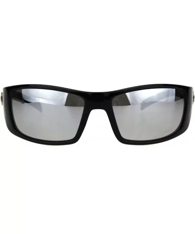 90s Classic Mens Biker Gangster Plastic Sunglasses - Black Silver Mirror - C118HZ77A2D $13.99 Rectangular