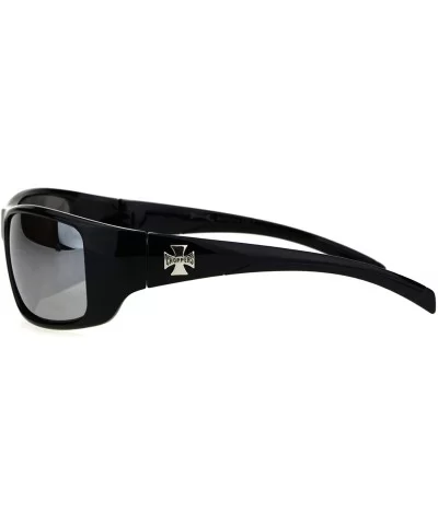 90s Classic Mens Biker Gangster Plastic Sunglasses - Black Silver Mirror - C118HZ77A2D $13.99 Rectangular