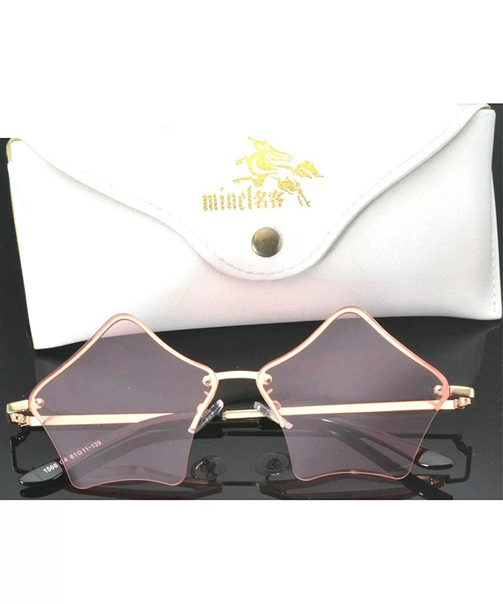 Super Cute Star Shape Rimless Sunglasses Metal Frame Transparent Candy Color Eyewear - Pink - C518GUG0AST $17.91 Oval