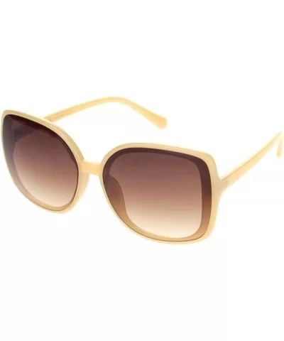 Womens Squared Horn Rim Luxury Panel Lens Sunglasses - Solid Beige Gradient Brown - CM18NUUWNKX $18.02 Rectangular