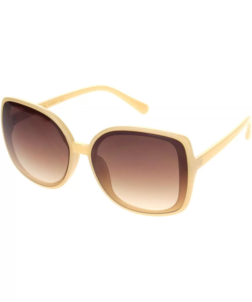 Womens Squared Horn Rim Luxury Panel Lens Sunglasses - Solid Beige Gradient Brown - CM18NUUWNKX $18.02 Rectangular