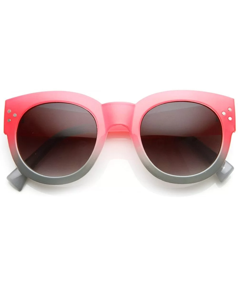 Colorful Two-Tone Bold Rim Round Oversized Horn Rimmed Sunglasses (Pink) - C411FBCSHVD $12.80 Wayfarer