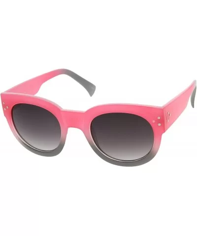 Colorful Two-Tone Bold Rim Round Oversized Horn Rimmed Sunglasses (Pink) - C411FBCSHVD $12.80 Wayfarer