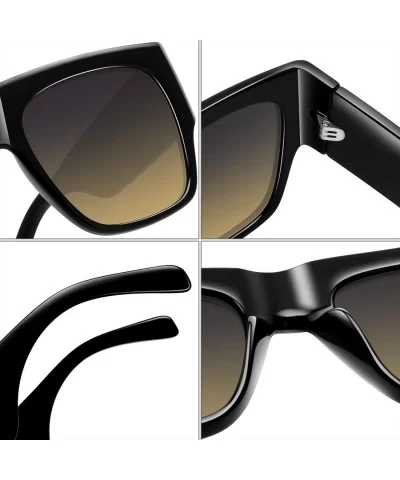 Flat Top Square Sunglasses for Women Fashion Shades with UV Protection WS97278 - Gloss Black - CE196QZ4MAG $13.13 Oval